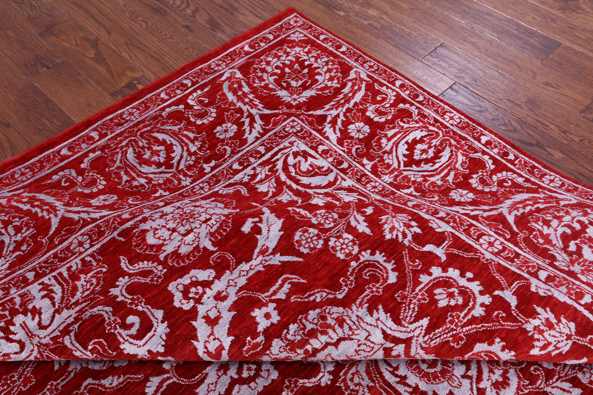Red Persian Tabriz Hand Knotted Wool & Silk Rug - 7' 11" X 14' 2" - Golden Nile