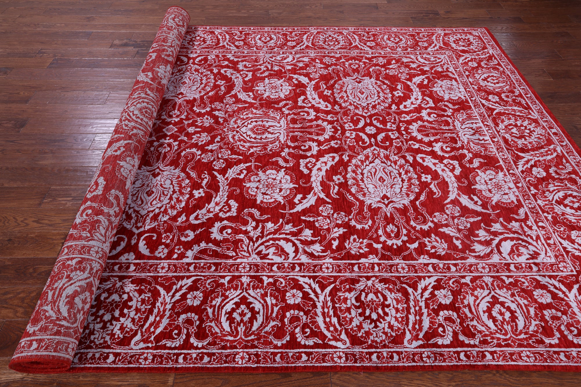 Red Persian Tabriz Hand Knotted Wool & Silk Rug - 7' 11" X 14' 2" - Golden Nile