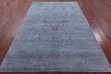 Blue Persian Tabriz Hand Knotted Wool & Silk Rug - 6' 1" X 9' 3" - Golden Nile