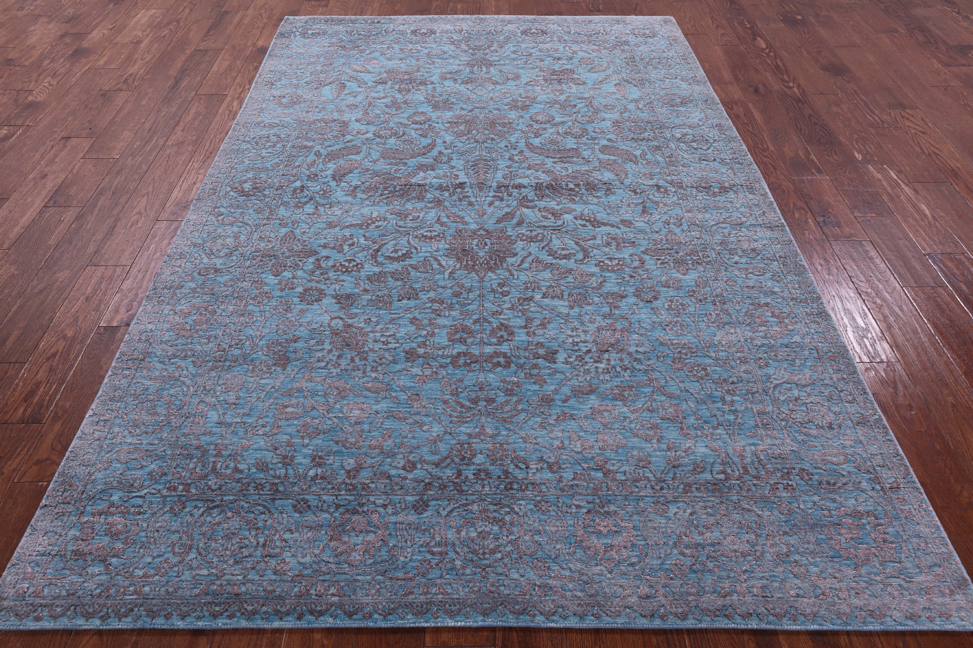 Blue Persian Tabriz Hand Knotted Wool & Silk Rug - 6' 1" X 9' 3" - Golden Nile