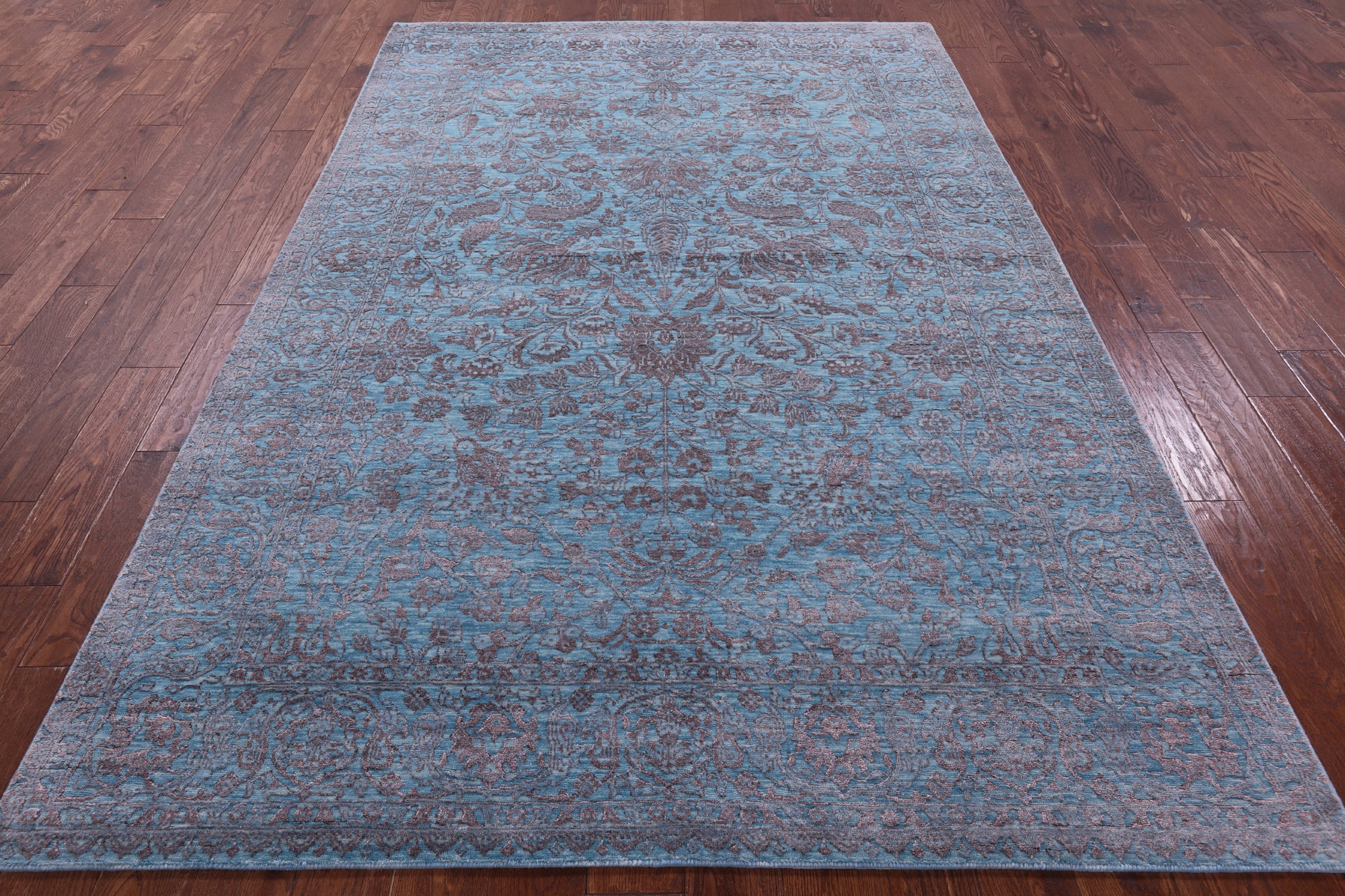 Blue Persian Tabriz Hand Knotted Wool & Silk Rug - 6' 1" X 9' 3" - Golden Nile