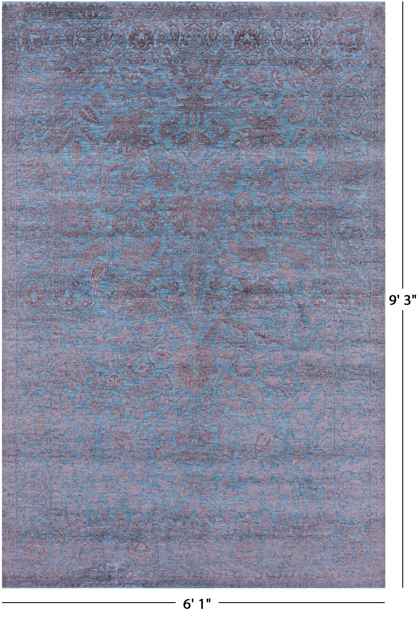 Blue Persian Tabriz Hand Knotted Wool & Silk Rug - 6' 1" X 9' 3" - Golden Nile