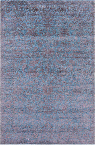 Blue Persian Tabriz Hand Knotted Wool & Silk Rug - 6' 1" X 9' 3" - Golden Nile