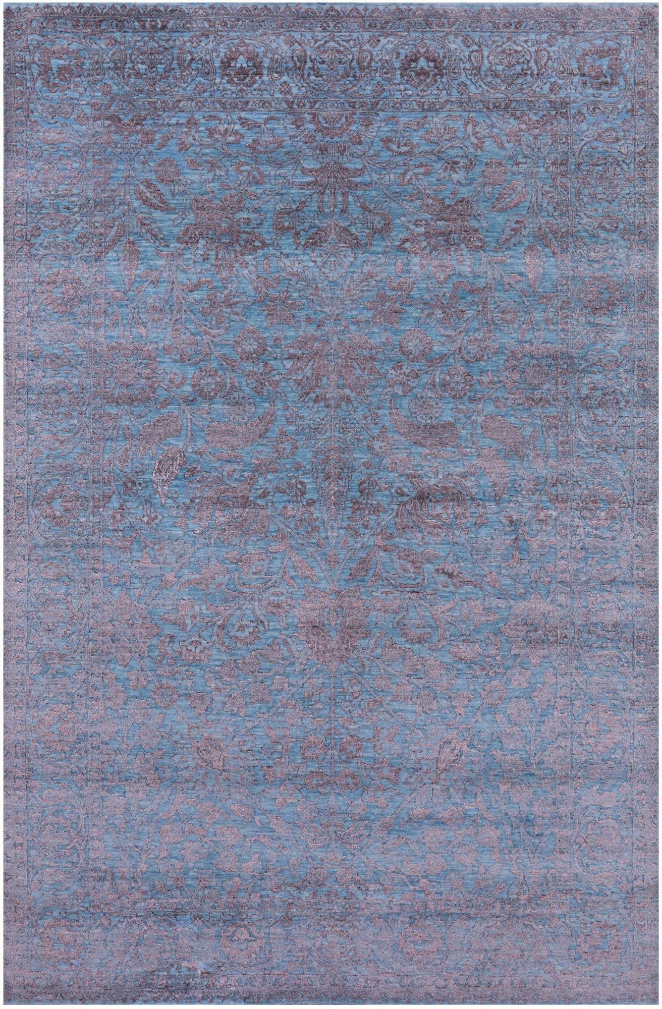Blue Persian Tabriz Hand Knotted Wool & Silk Rug - 6' 1" X 9' 3" - Golden Nile