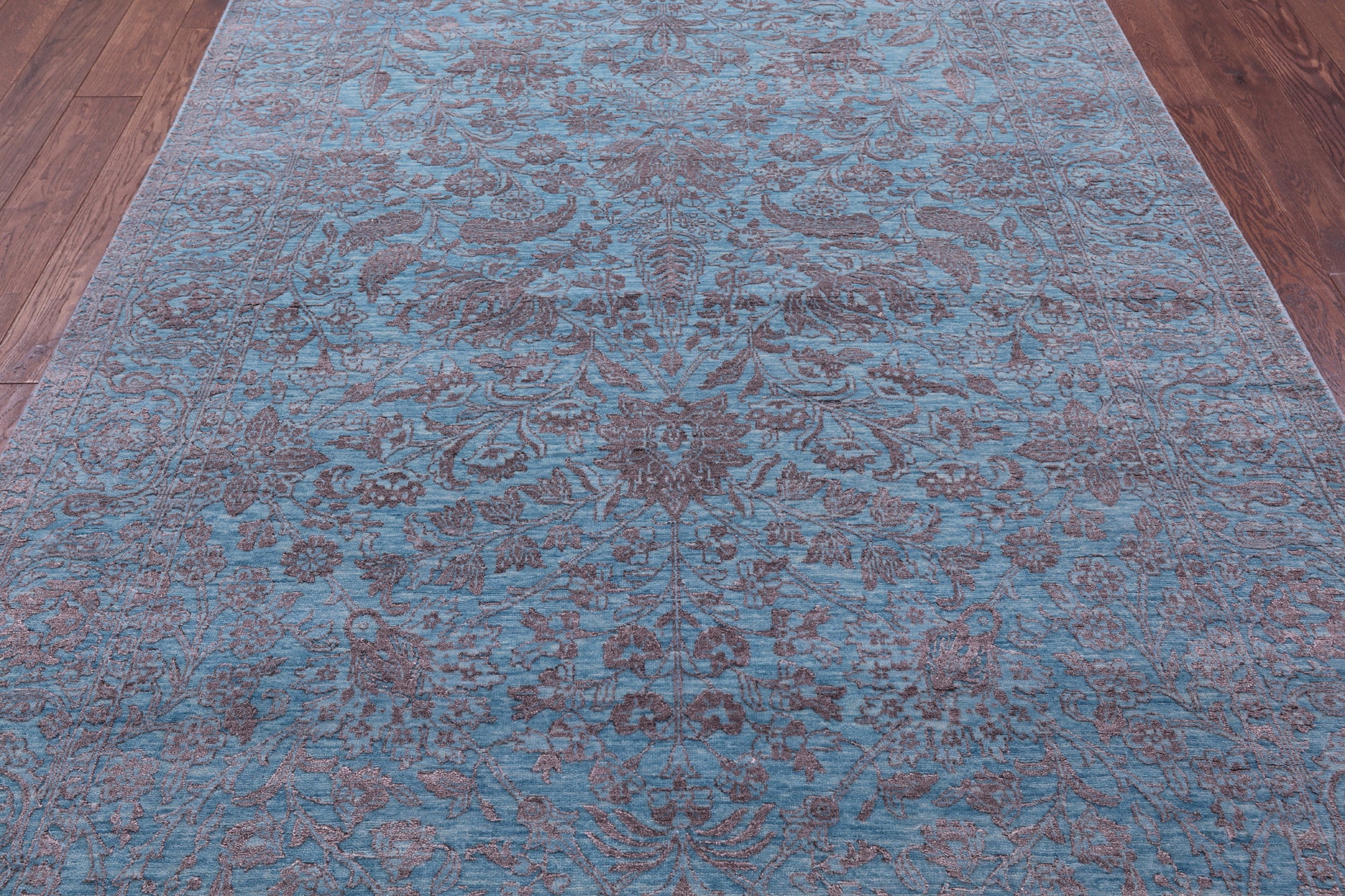 Blue Persian Tabriz Hand Knotted Wool & Silk Rug - 6' 1" X 9' 3" - Golden Nile