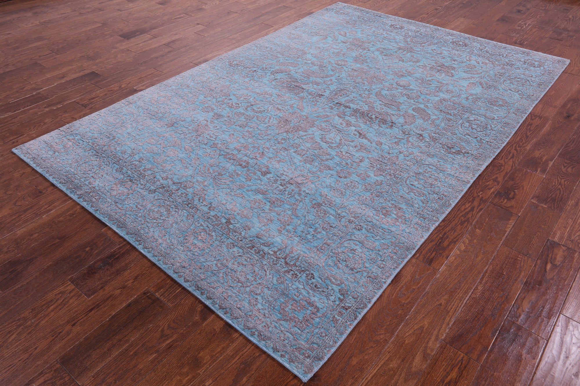 Blue Persian Tabriz Hand Knotted Wool & Silk Rug - 6' 1" X 9' 3" - Golden Nile