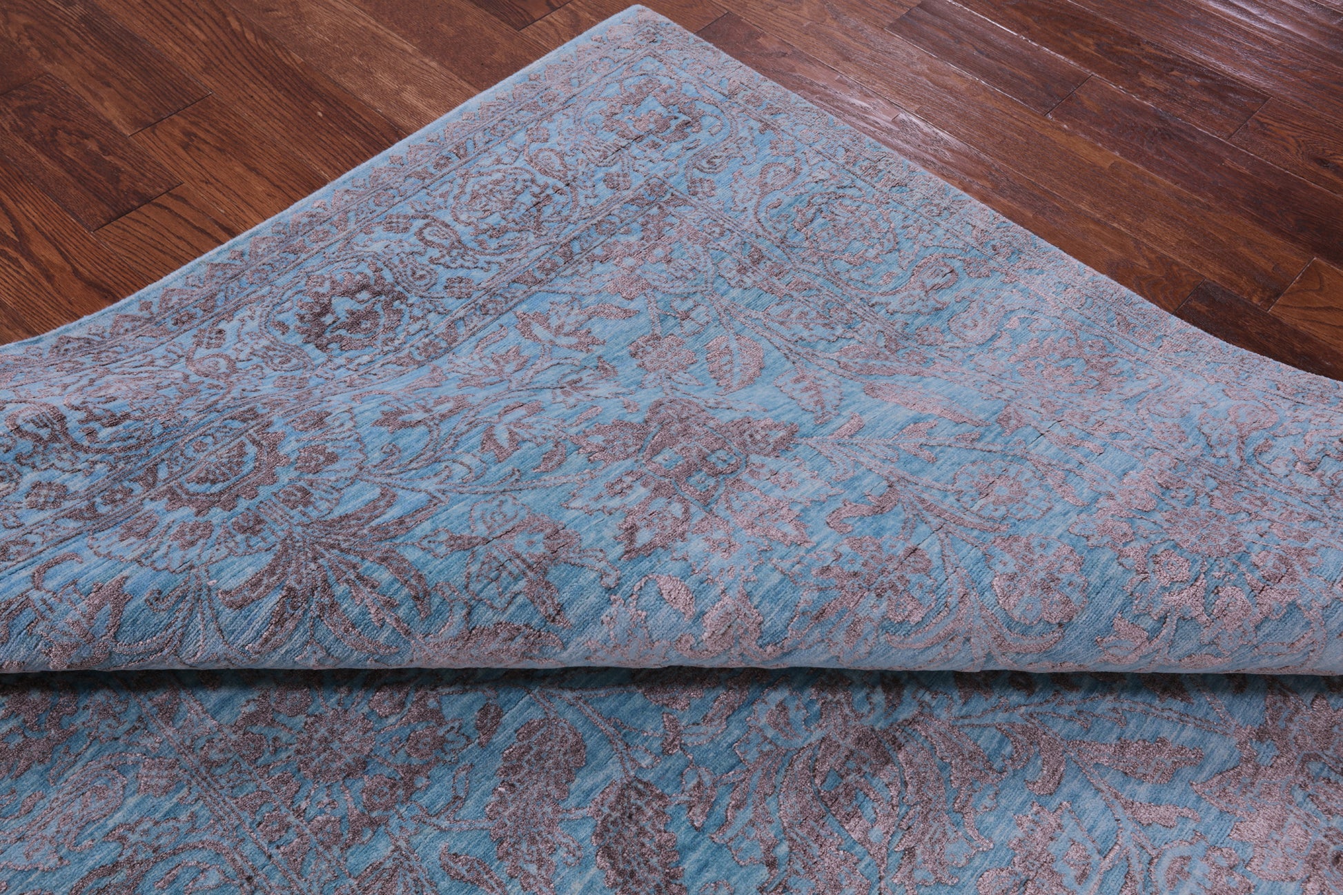 Blue Persian Tabriz Hand Knotted Wool & Silk Rug - 6' 1" X 9' 3" - Golden Nile