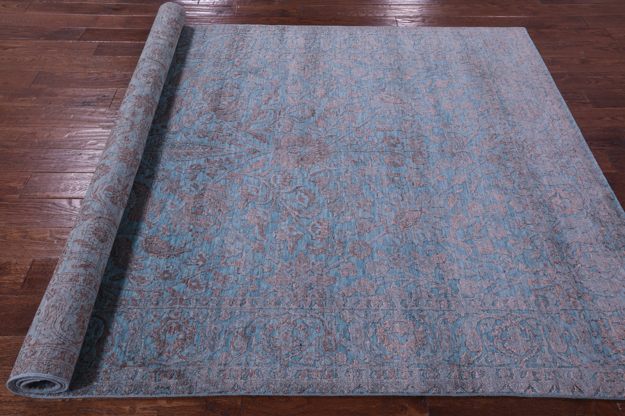 Blue Persian Tabriz Hand Knotted Wool & Silk Rug - 6' 1" X 9' 3" - Golden Nile