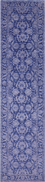 Blue Persian Tabriz Hand Knotted Wool & Silk Runner Rug - 2' 7" X 11' 0" - Golden Nile