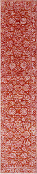 Orange Persian Tabriz Hand Knotted Wool & Silk Runner Rug - 2' 6" X 12' 0" - Golden Nile