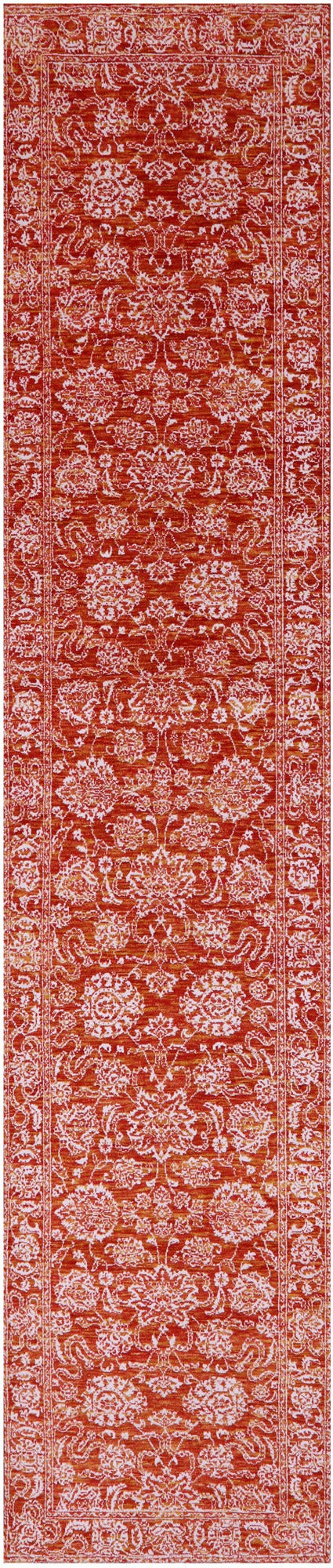 Orange Persian Tabriz Hand Knotted Wool & Silk Runner Rug - 2' 6" X 12' 0" - Golden Nile
