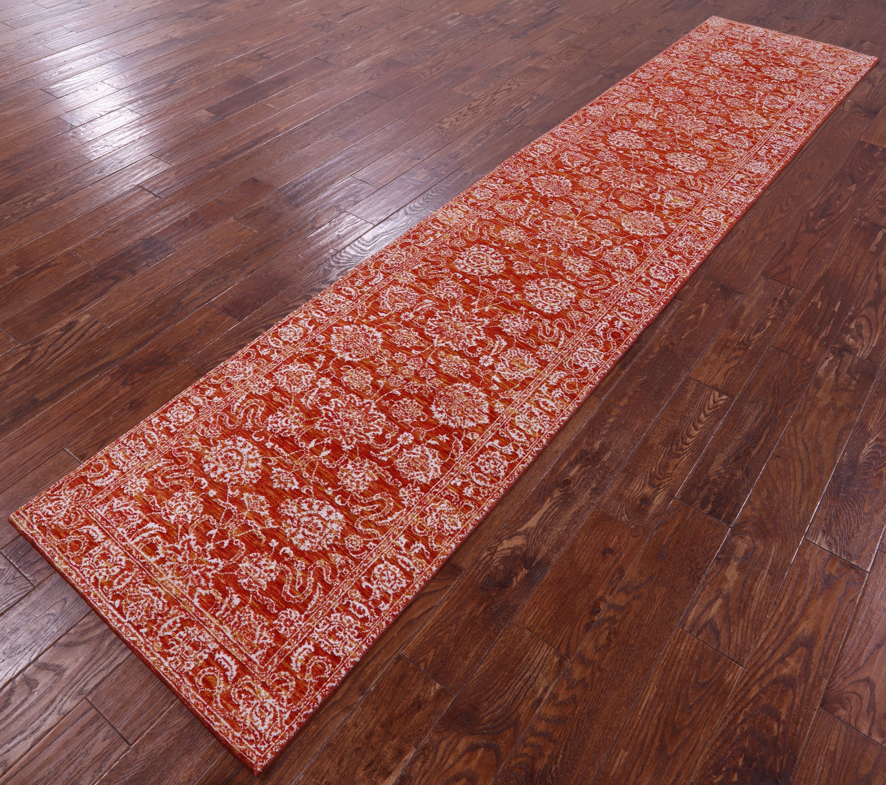 Orange Persian Tabriz Hand Knotted Wool & Silk Runner Rug - 2' 6" X 12' 0" - Golden Nile