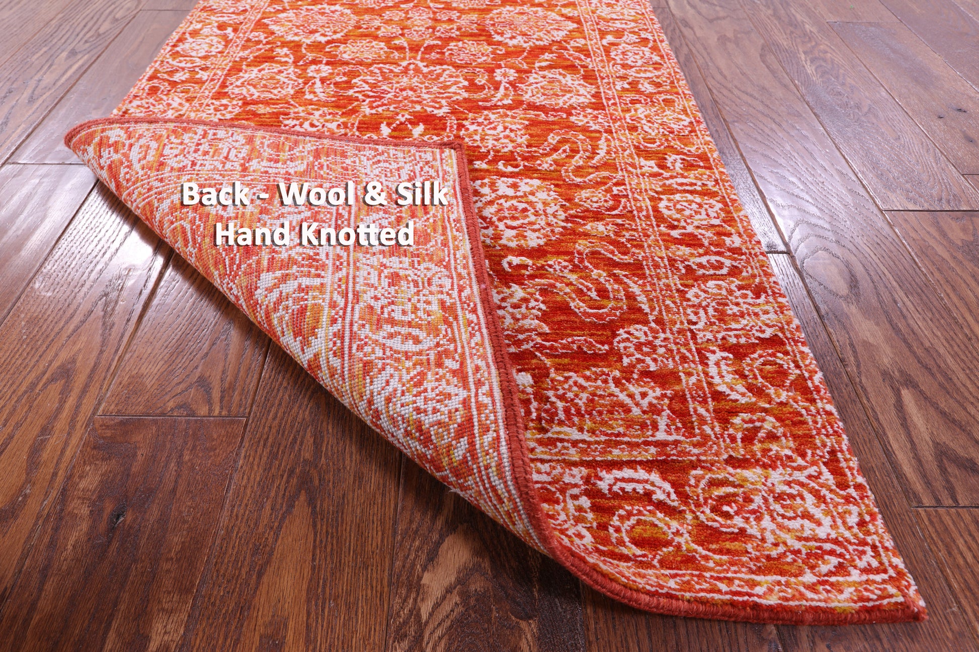 Orange Persian Tabriz Hand Knotted Wool & Silk Runner Rug - 2' 6" X 12' 0" - Golden Nile
