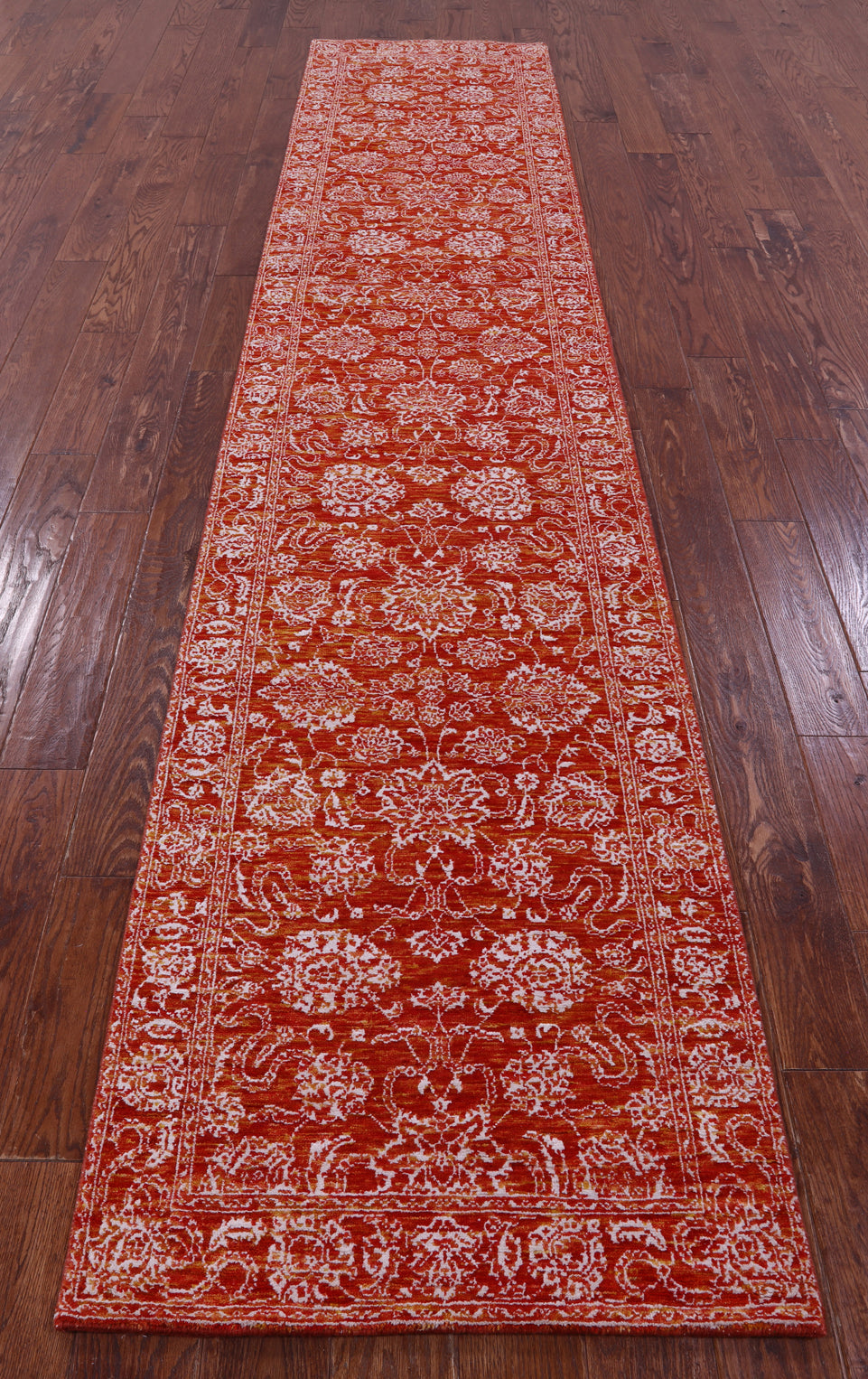 Orange Persian Tabriz Hand Knotted Wool & Silk Runner Rug - 2' 6" X 12' 0" - Golden Nile