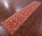 Orange Persian Tabriz Hand Knotted Wool & Silk Runner Rug - 2' 6" X 12' 0" - Golden Nile