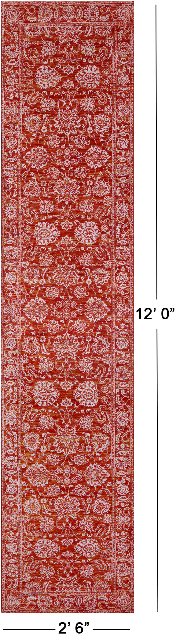 Orange Persian Tabriz Hand Knotted Wool & Silk Runner Rug - 2' 6" X 12' 0" - Golden Nile