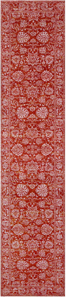 Orange Persian Tabriz Hand Knotted Wool & Silk Runner Rug - 2' 6" X 12' 0" - Golden Nile