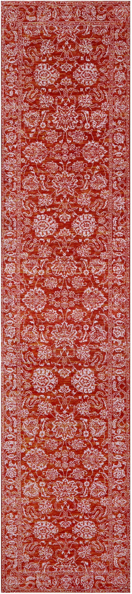 Orange Persian Tabriz Hand Knotted Wool & Silk Runner Rug - 2' 6" X 12' 0" - Golden Nile