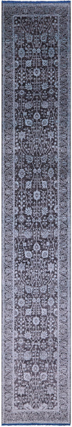 Grey Persian Tabriz Hand Knotted Wool & Silk Runner Rug - 2' 6" X 15' 11" - Golden Nile