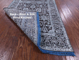 Grey Persian Tabriz Hand Knotted Wool & Silk Runner Rug - 2' 6" X 15' 11" - Golden Nile