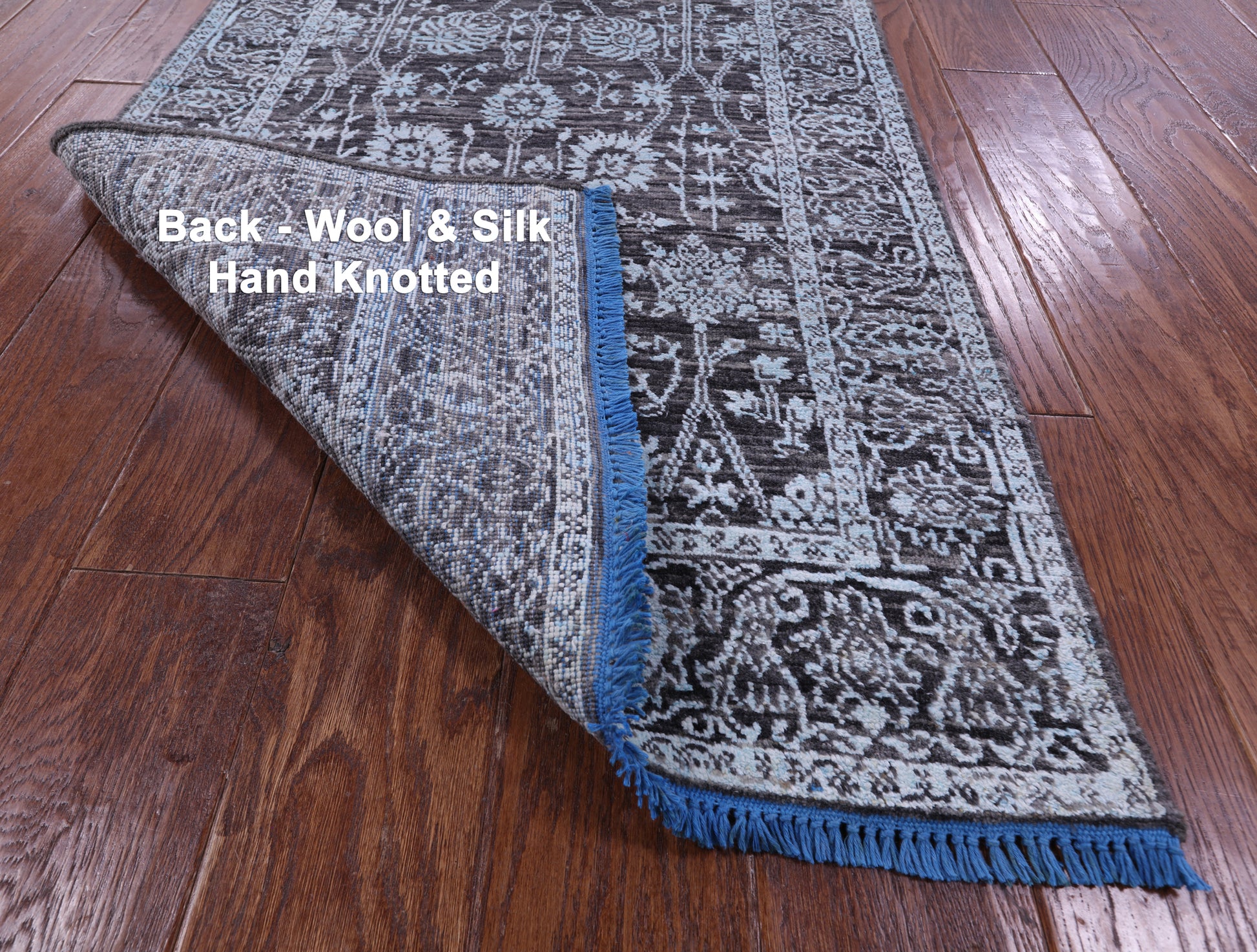 Grey Persian Tabriz Hand Knotted Wool & Silk Runner Rug - 2' 6" X 15' 11" - Golden Nile
