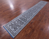 Grey Persian Tabriz Hand Knotted Wool & Silk Runner Rug - 2' 6" X 15' 11" - Golden Nile