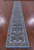 Grey Persian Tabriz Hand Knotted Wool & Silk Runner Rug - 2' 6" X 15' 11" - Golden Nile