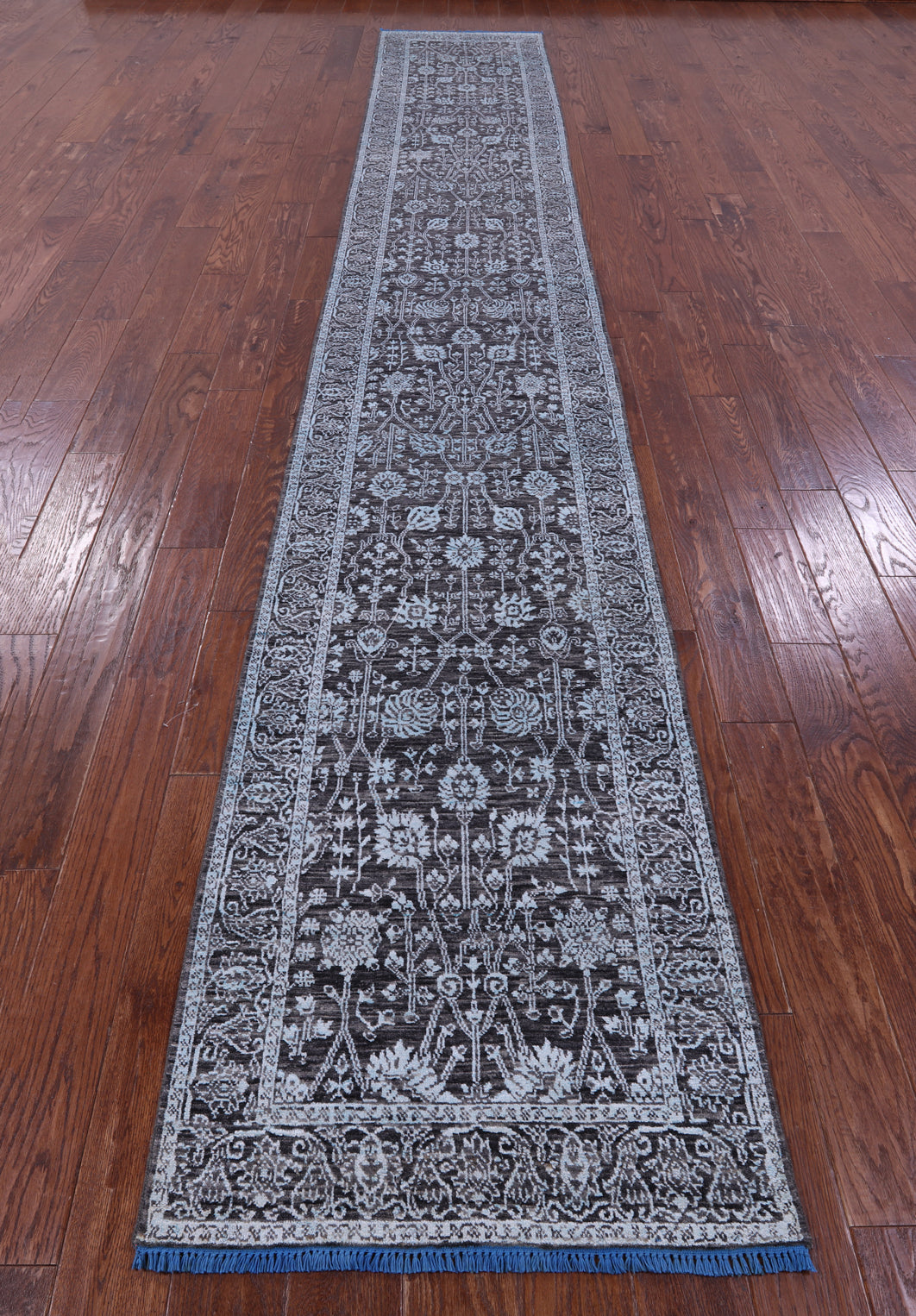 Grey Persian Tabriz Hand Knotted Wool & Silk Runner Rug - 2' 6" X 15' 11" - Golden Nile