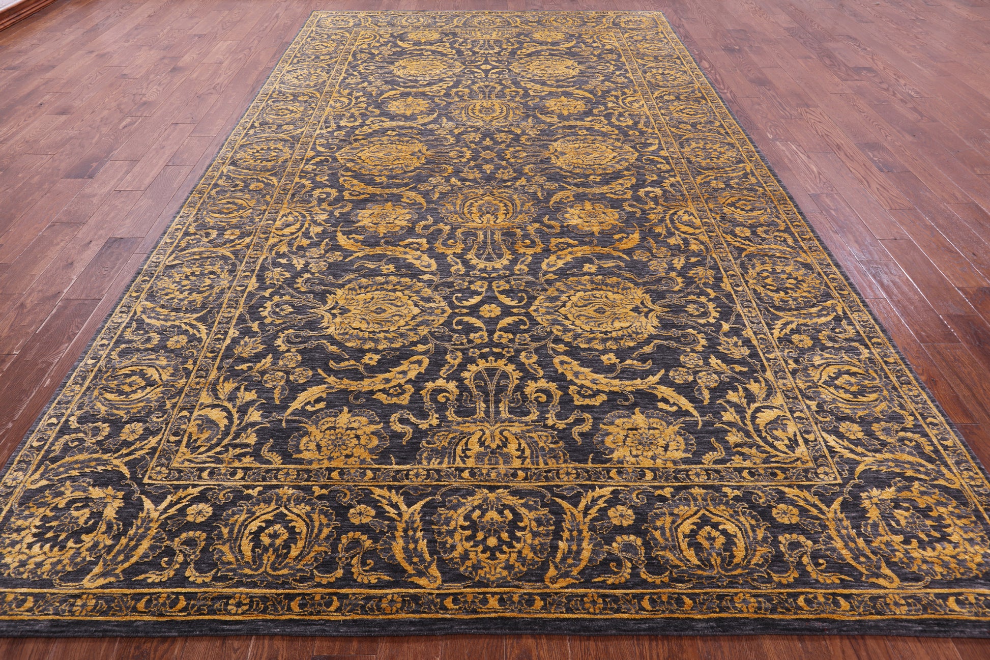 Grey Persian Tabriz Hand Knotted Wool & Silk Rug - 7' 11" X 13' 11" - Golden Nile