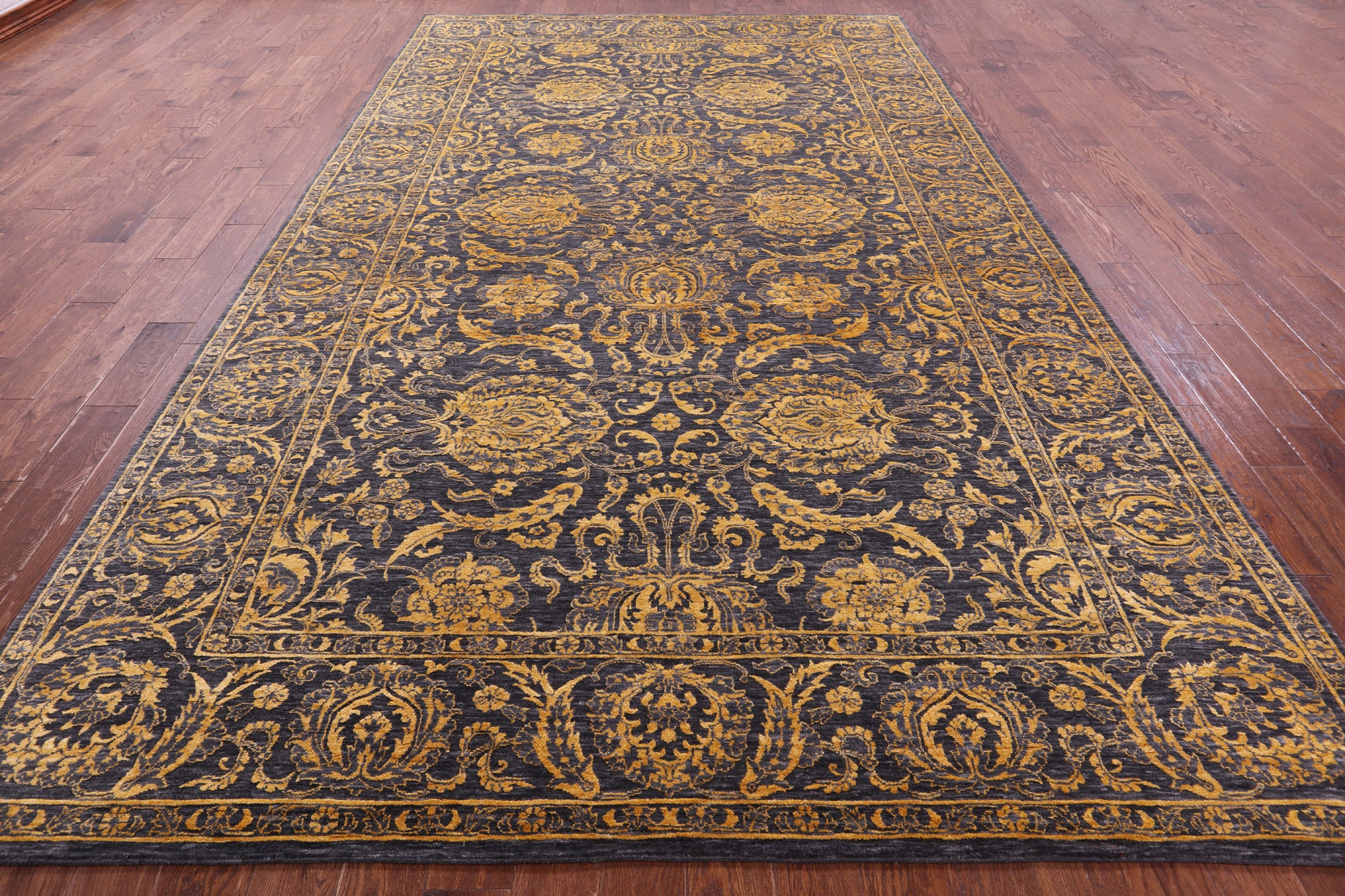 Grey Persian Tabriz Hand Knotted Wool & Silk Rug - 7' 11" X 13' 11" - Golden Nile