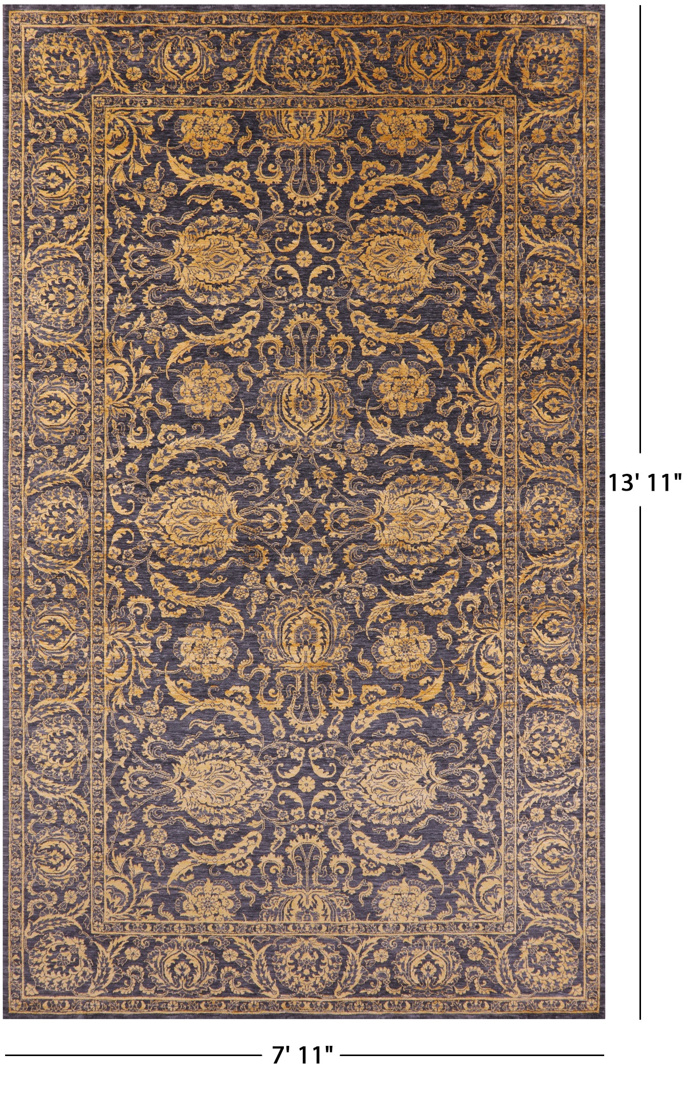 Grey Persian Tabriz Hand Knotted Wool & Silk Rug - 7' 11" X 13' 11" - Golden Nile