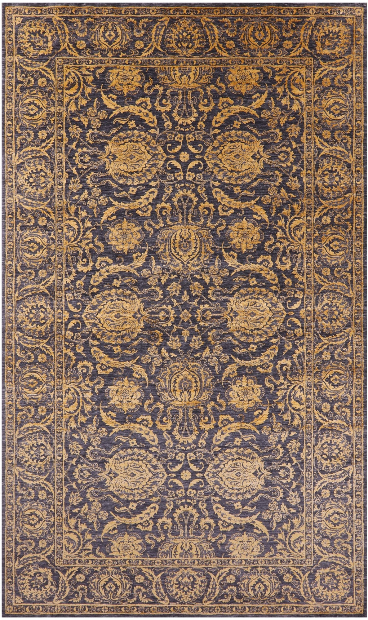 Grey Persian Tabriz Hand Knotted Wool & Silk Rug - 7' 11" X 13' 11" - Golden Nile