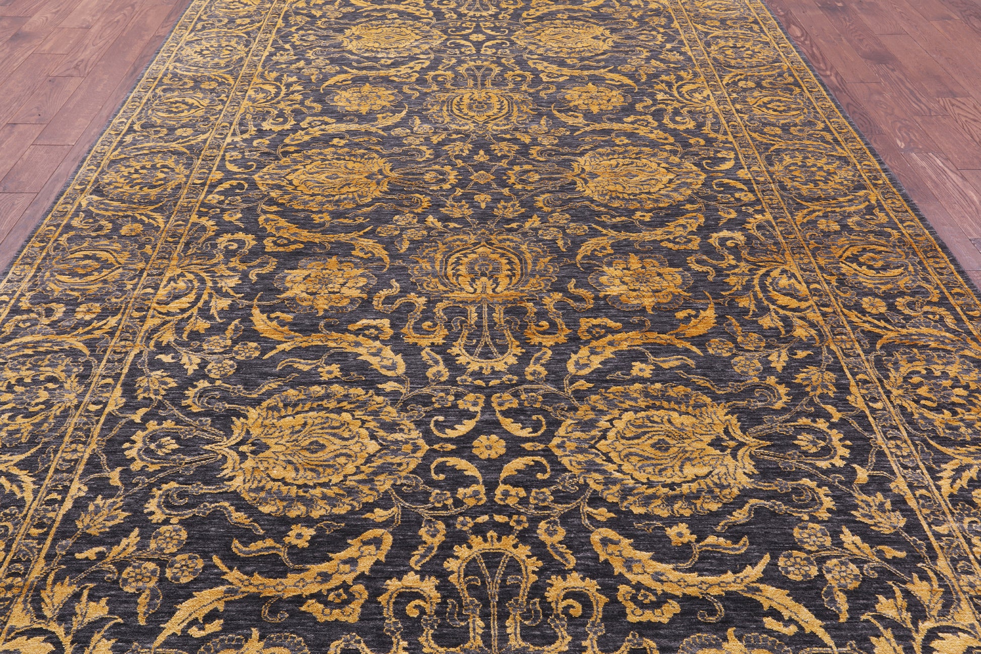 Grey Persian Tabriz Hand Knotted Wool & Silk Rug - 7' 11" X 13' 11" - Golden Nile