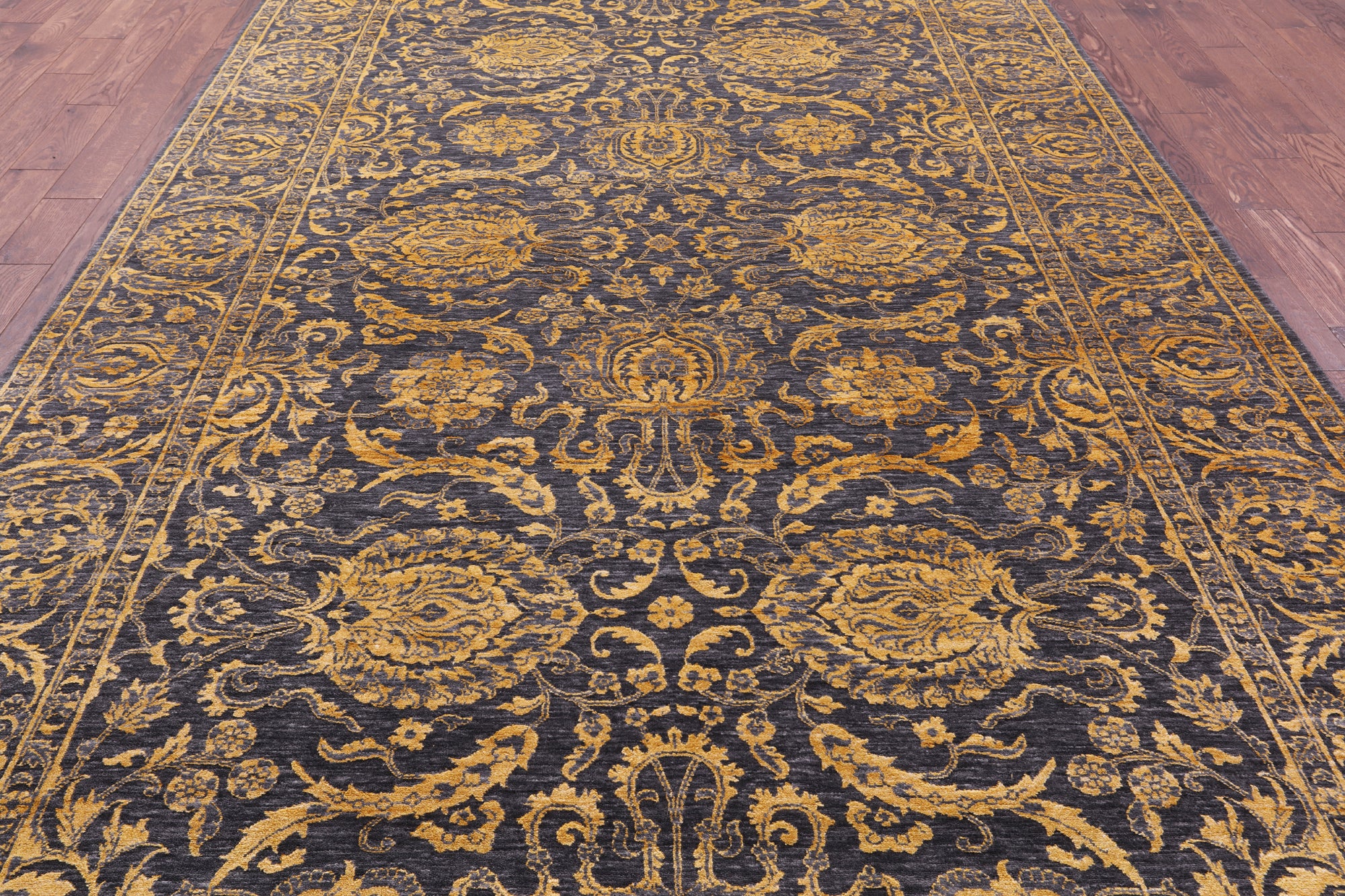 Grey Persian Tabriz Hand Knotted Wool & Silk Rug - 7' 11" X 13' 11" - Golden Nile