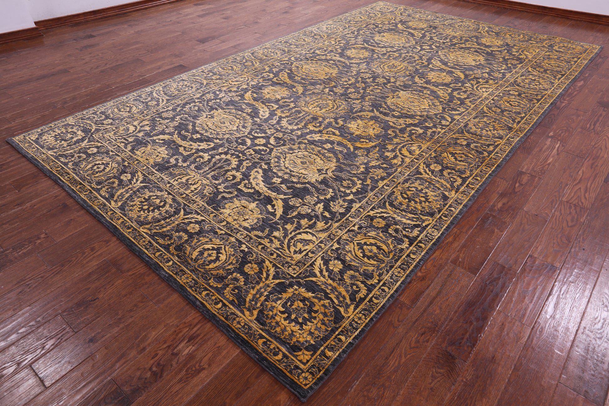 Grey Persian Tabriz Hand Knotted Wool & Silk Rug - 7' 11" X 13' 11" - Golden Nile