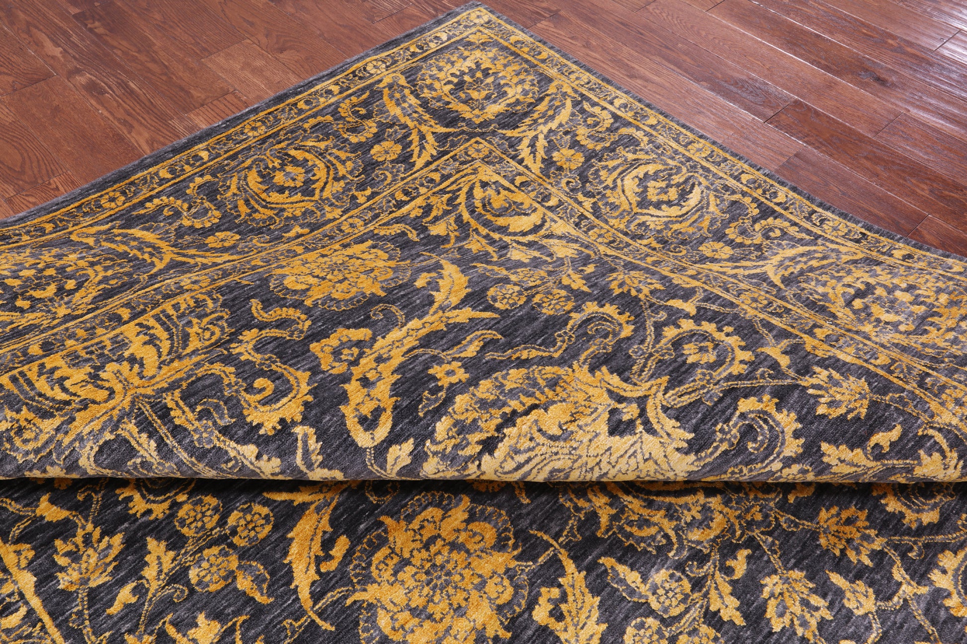 Grey Persian Tabriz Hand Knotted Wool & Silk Rug - 7' 11" X 13' 11" - Golden Nile