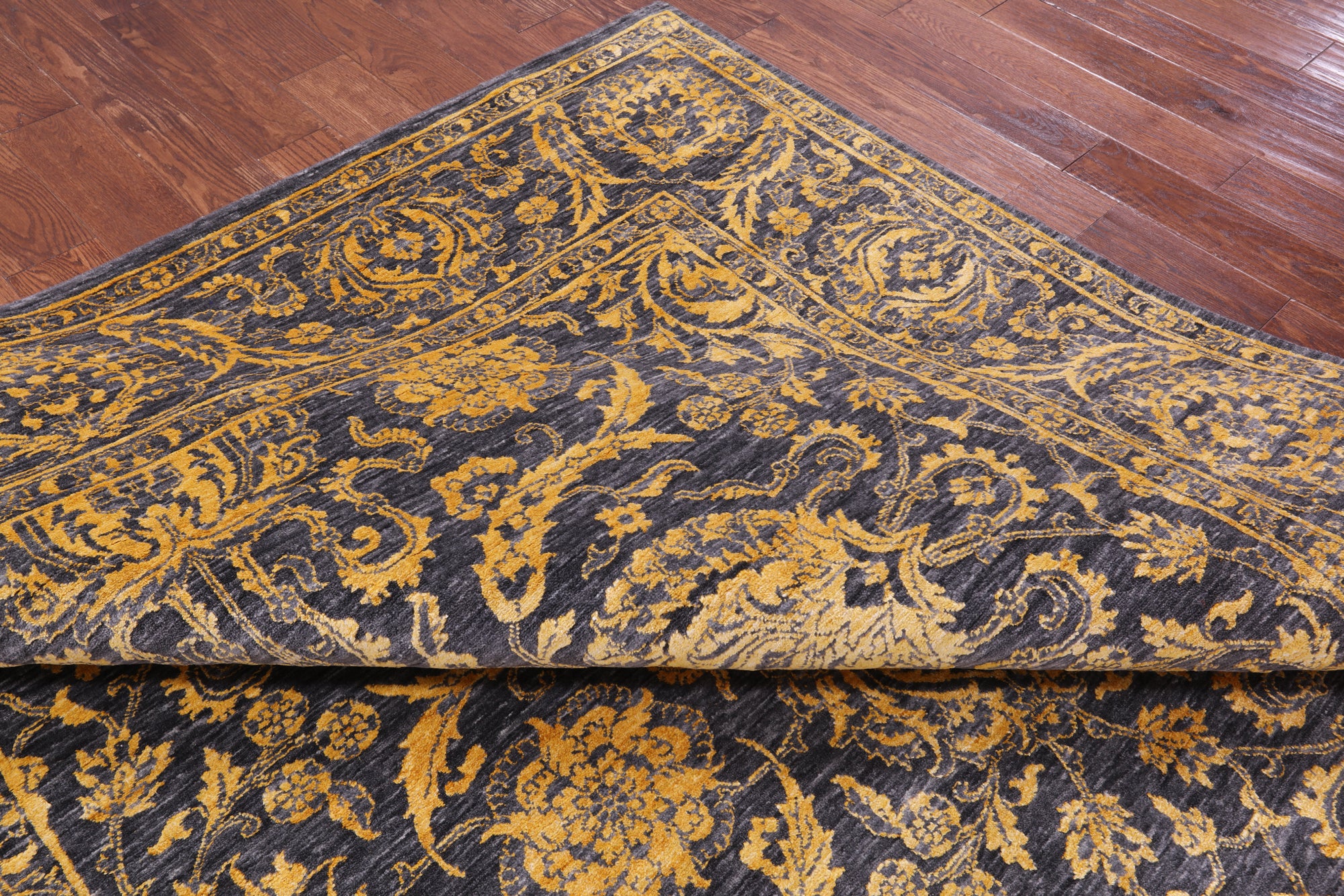 Grey Persian Tabriz Hand Knotted Wool & Silk Rug - 7' 11" X 13' 11" - Golden Nile
