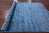 Blue Persian Tabriz Hand Knotted Wool & Silk Rug - 8' 0" X 14' 2" - Golden Nile