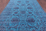 Blue Persian Tabriz Hand Knotted Wool & Silk Rug - 8' 0" X 14' 2" - Golden Nile