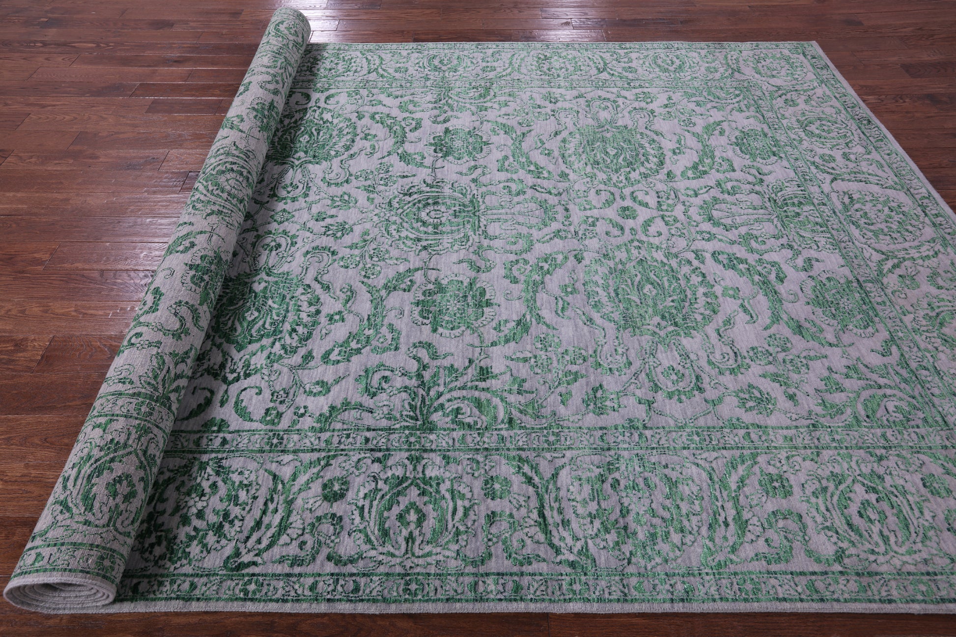 Grey Persian Tabriz Hand Knotted Wool & Silk Rug - 8' 1" X 14' 3" - Golden Nile