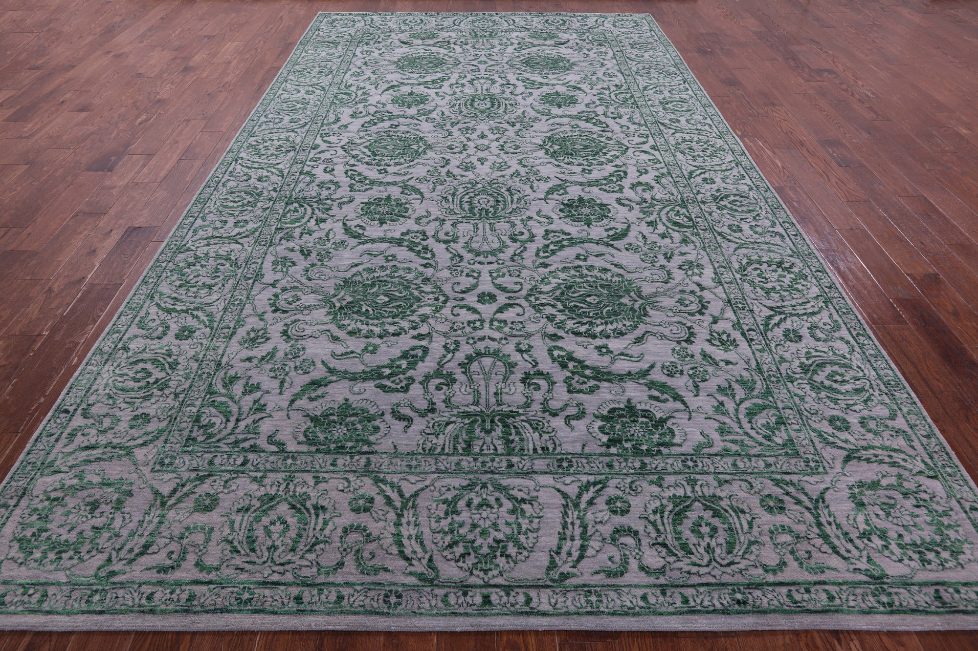 Grey Persian Tabriz Hand Knotted Wool & Silk Rug - 8' 1" X 14' 3" - Golden Nile