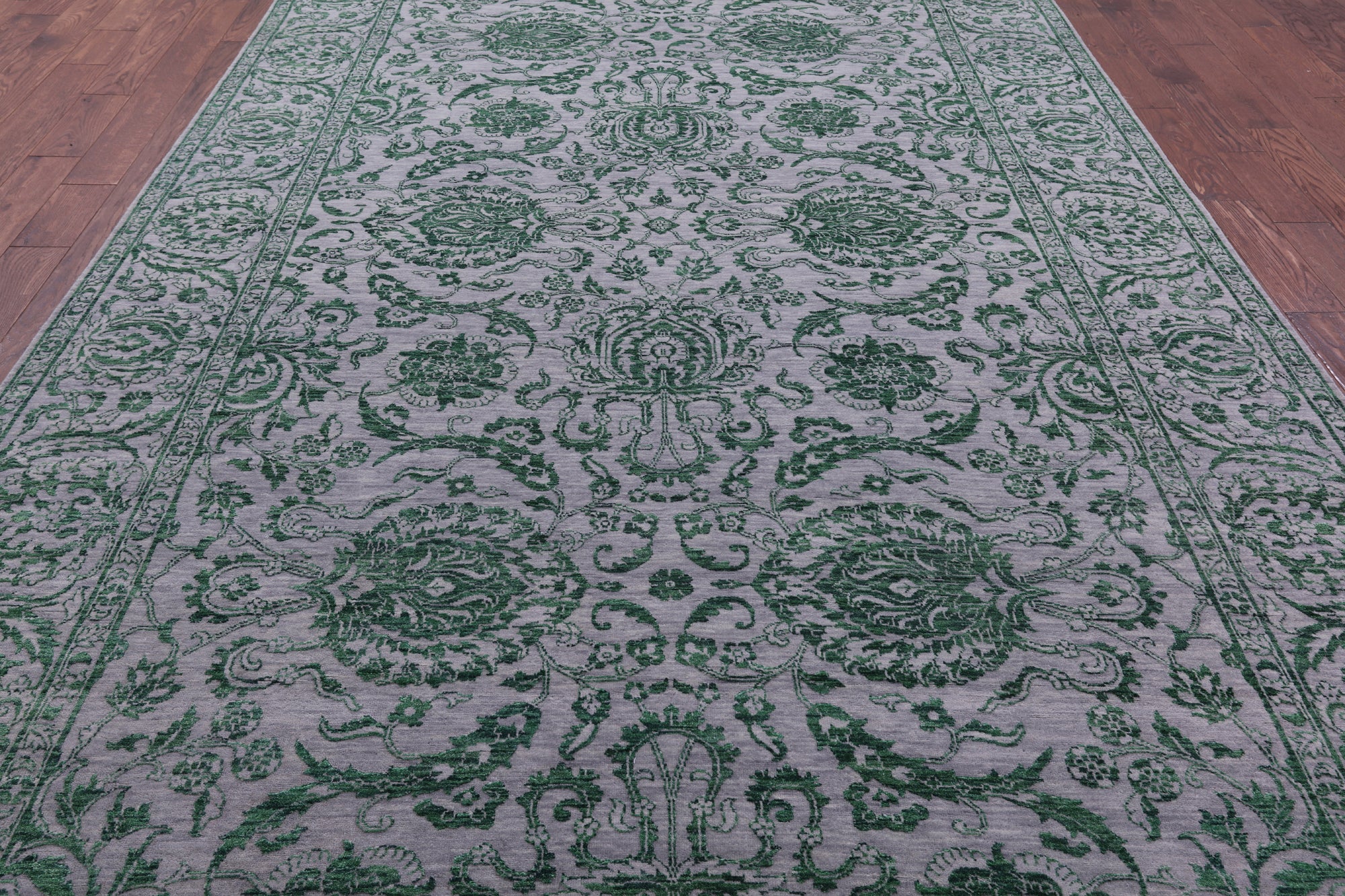Grey Persian Tabriz Hand Knotted Wool & Silk Rug - 8' 1" X 14' 3" - Golden Nile
