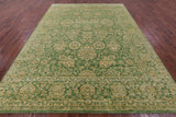 Green Persian Tabriz Hand Knotted Wool & Silk Rug - 9' 0" X 12' 0" - Golden Nile