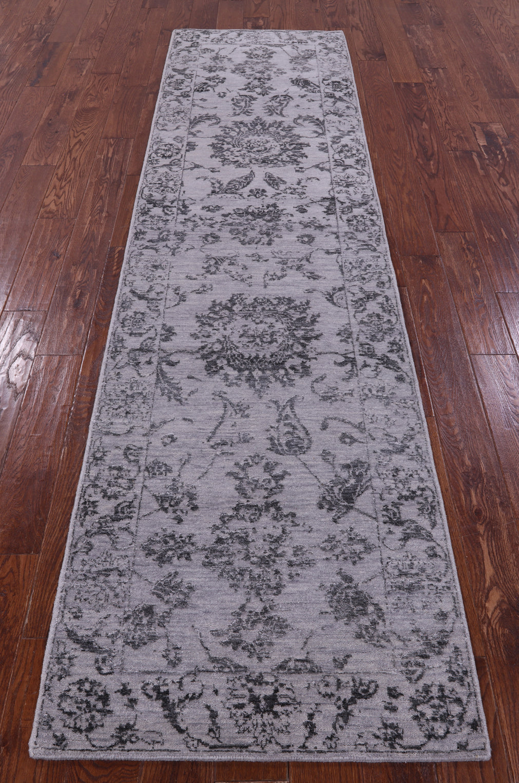 Grey Persian Tabriz Hand Knotted Wool & Silk Runner Rug - 2' 8" X 9' 11" - Golden Nile