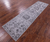 Grey Persian Tabriz Hand Knotted Wool & Silk Runner Rug - 2' 8" X 9' 11" - Golden Nile