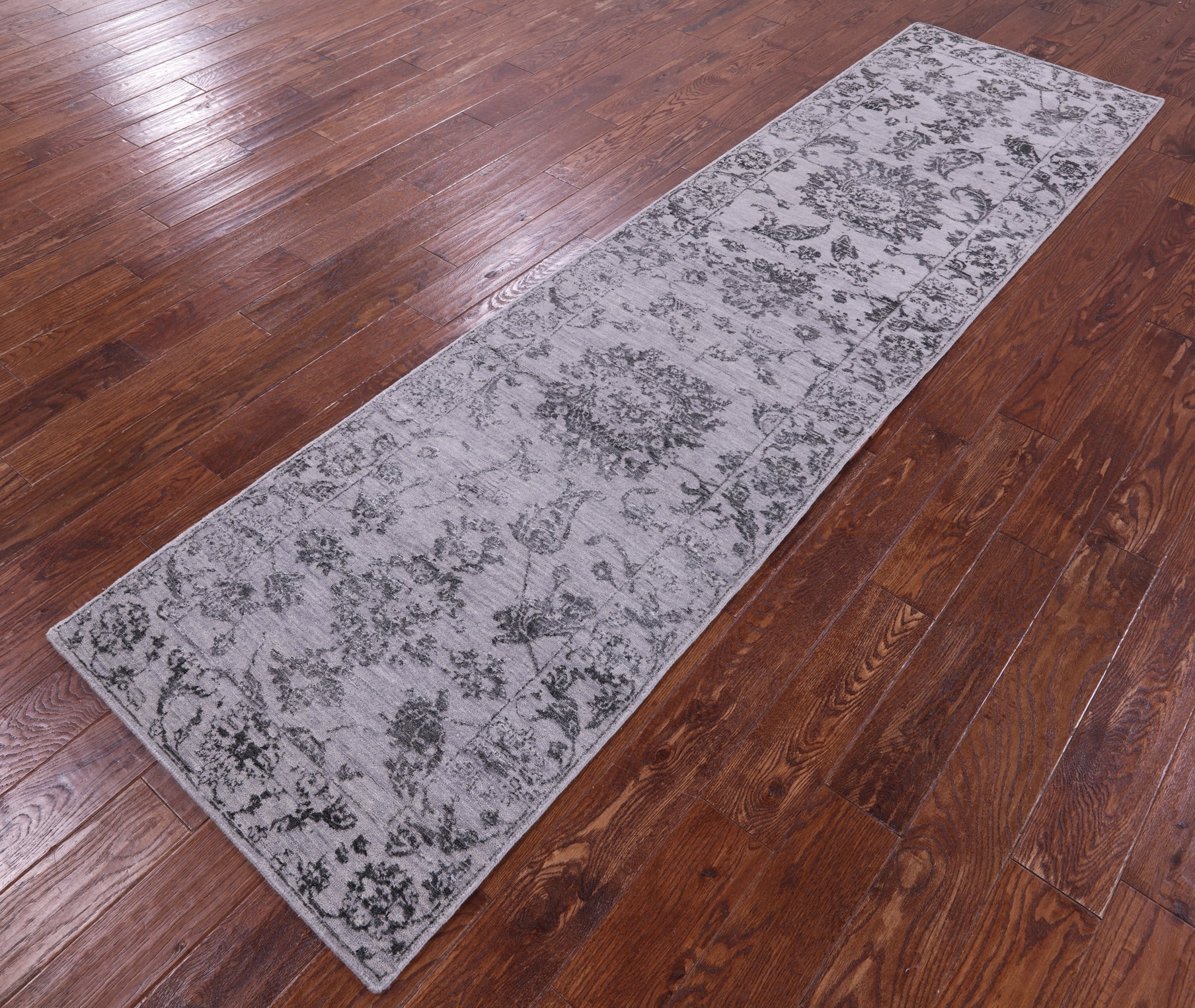Grey Persian Tabriz Hand Knotted Wool & Silk Runner Rug - 2' 8" X 9' 11" - Golden Nile