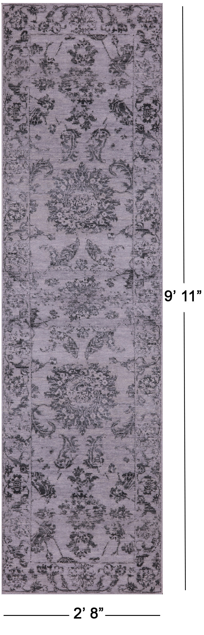 Grey Persian Tabriz Hand Knotted Wool & Silk Runner Rug - 2' 8" X 9' 11" - Golden Nile