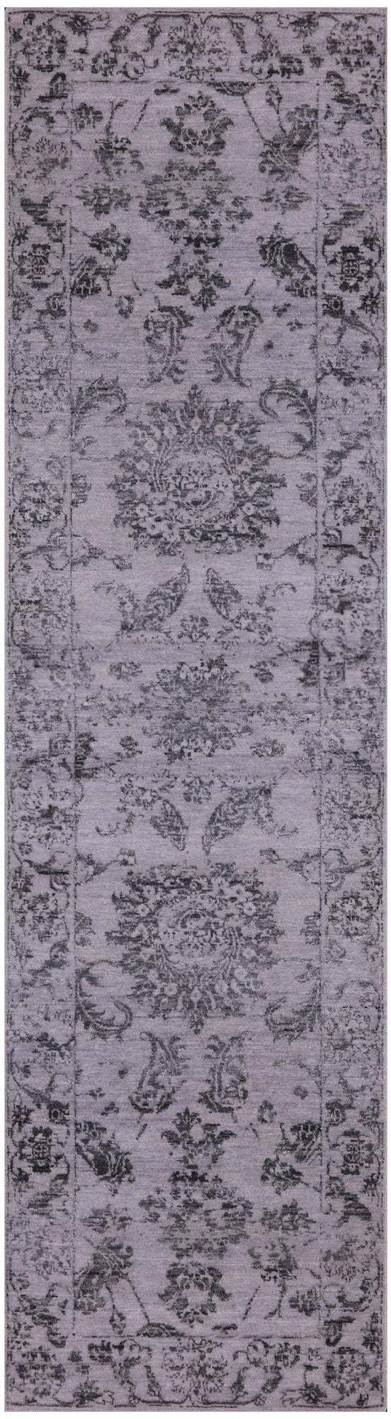 Grey Persian Tabriz Hand Knotted Wool & Silk Runner Rug - 2' 8" X 9' 11" - Golden Nile
