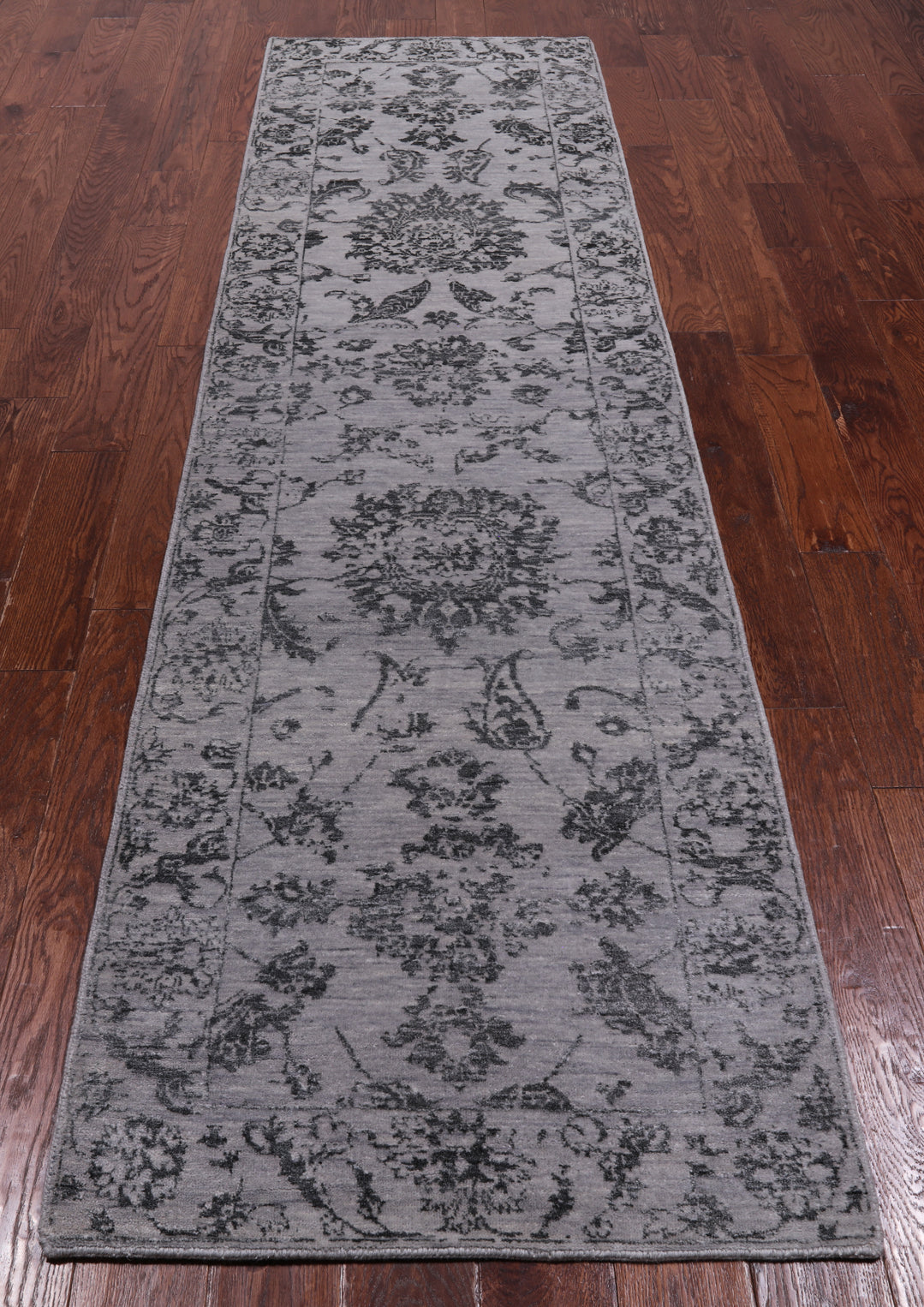 Grey Persian Tabriz Handmade Wool & Silk Runner Rug - 2' 8" X 9' 11"