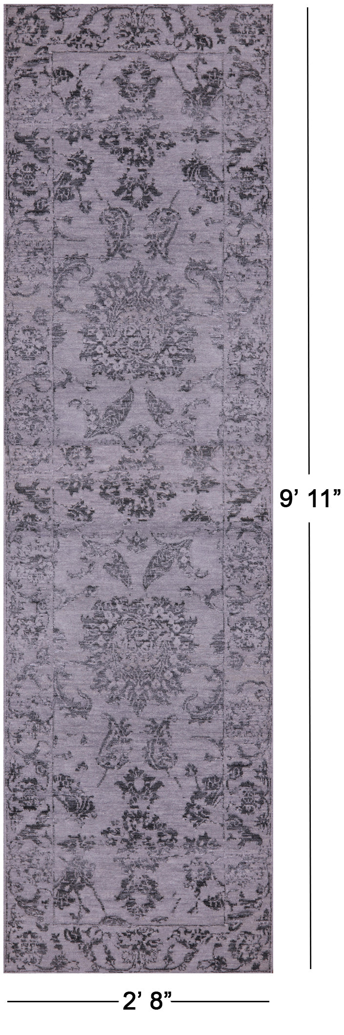Grey Persian Tabriz Handmade Wool & Silk Runner Rug - 2' 8" X 9' 11" - Golden Nile